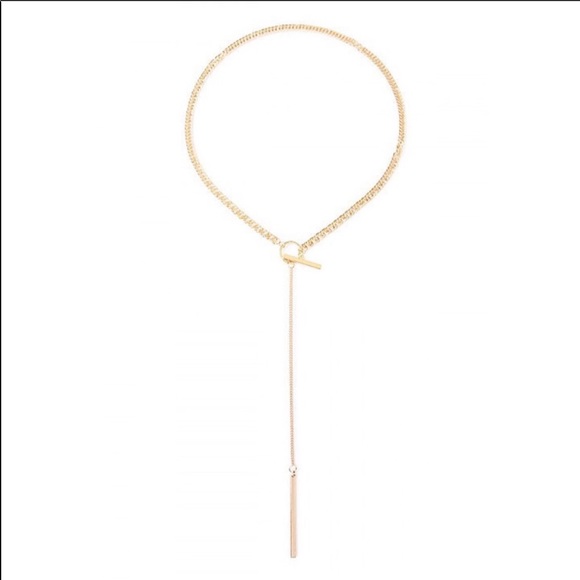 Gold Circle Bar Lariat Necklace - Picture 4 of 5